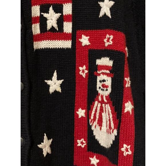 Quacker Factory Christmas Cardigan Red White & Blue ~ Snowmen Stars MEDIUM - Picture 4 of 7